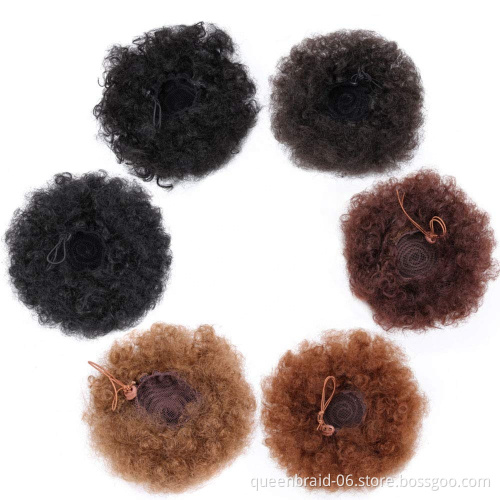 Drawstring Ponytail Kinky Curly Human Hair Short Afro Kinky Wig Updo Hair Extension Puff Bun Ponytail Clip on Hair Extensions